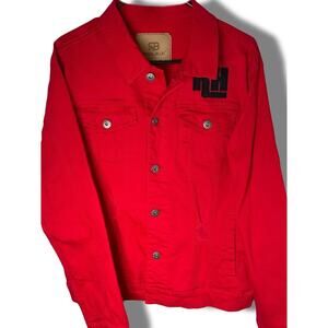 ROYAL BLUE Mens Denim Button Up Size M Red Distressed Streetwear Grunge
